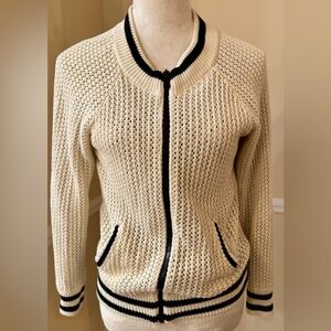 ⚫️ Ivory Black Knit Bomber Jacket, Parisian Polka Dot Lining by Piperlime, Sz S